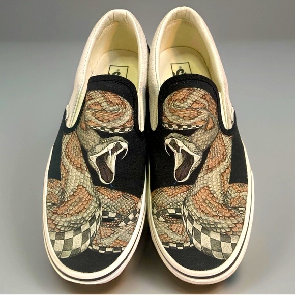 Vans Slip On Snake Desert Mens Size 10.5 Black Skateboarding Shoes Reptile Snake - Picture 1 of 13
